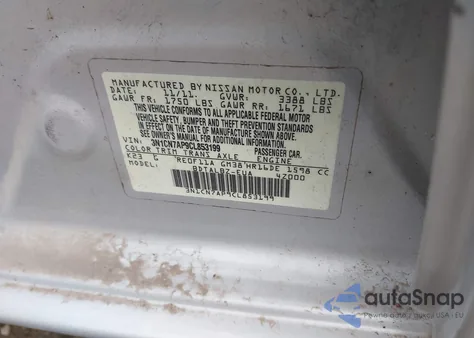 2012 Nissan Versa 1.6 Sv z USA, uszkodzony, nr VIN 3N1CN7AP9CL853199